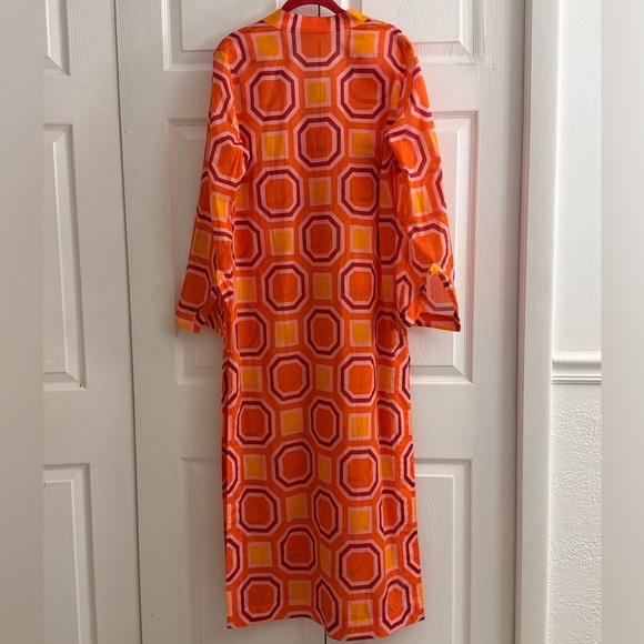 Tory Burch Long Striped Geometric Dress Size M Cotton Kaftan Swim Beach Cover - Picture 6 of 15